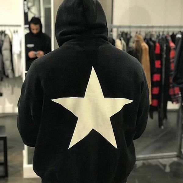 

19ss fear of god essentials fog pullover hoodies pentagram couple fashion black hooded sweatshirt casual highstreet outwear hflswy303