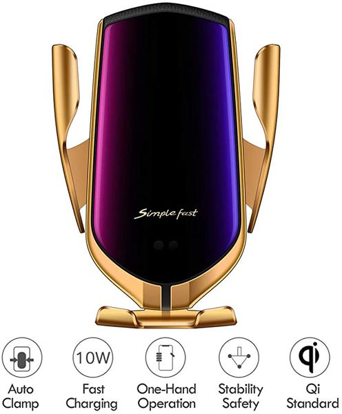 

auto car wireless charger charging stand smart automatic r1 sensor car wireless charger holder clamping mount for galaxy samsung mobilephone