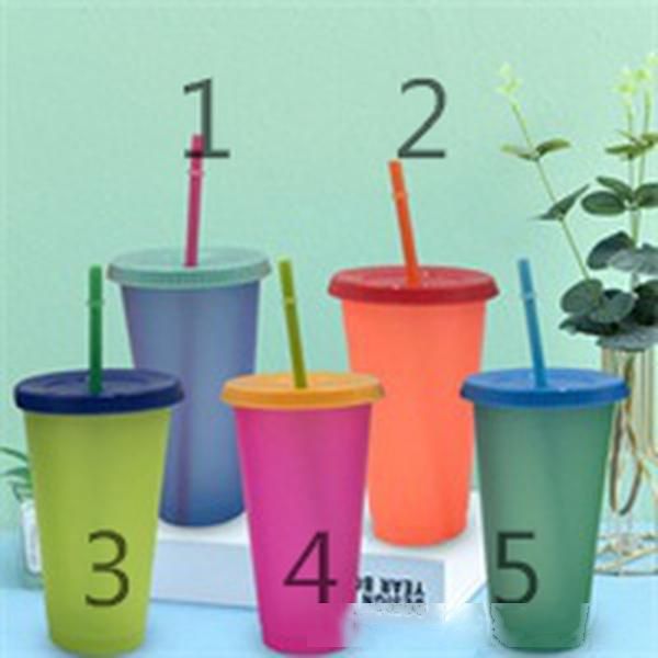 

temperature sensing color changing cups reusable clear coffee circular mug straw plastic tumbler with lid fashion outdoor 5hb b2