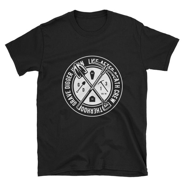 

new 2019 print letters men grave digger shield print shovel men's t-shirt tee shirt