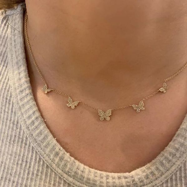 

2020 new arrived women girl cute beautiful animal design minimal delicate white cz charm butterfly necklaces luxury jewelry gift, Golden;silver