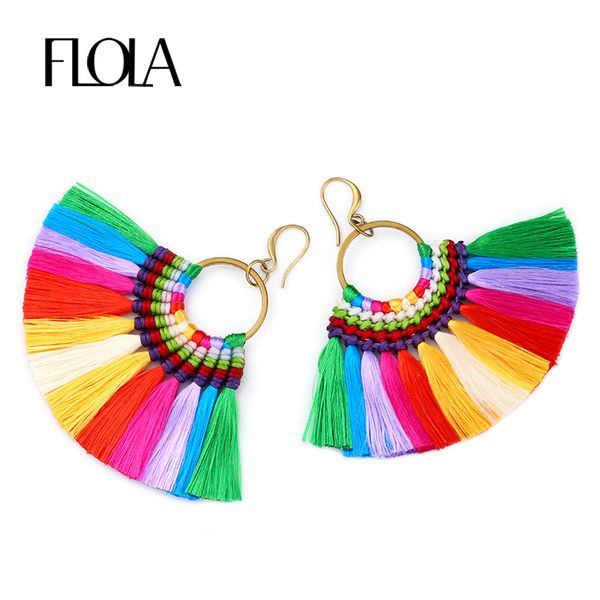

dangle & chandelier flola 13 color boho tassel earrings 2021 big fan blue fringe women oorbellen fashion jewelry pendientes flecos ersk37, Silver