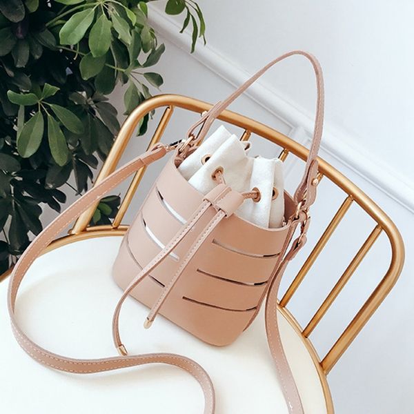 

drawstring bucket bag for women mini pu leather crossbody bags ladies shoulder bags female handbags pure color(khaki