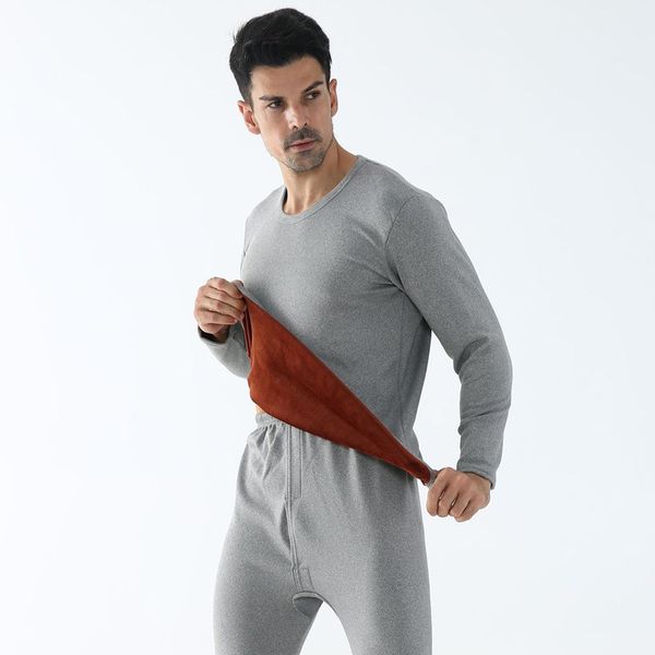 

winter warm thermal underwear for men 2 piece set plus velvet thick male long johns thermal clothing solid soft underwear suit, Black;white