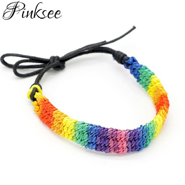 

pinksee fashion popular multicolor bracelet women men seven-color rainbow braided hand strap adjustable jewelry bilezik, Golden;silver
