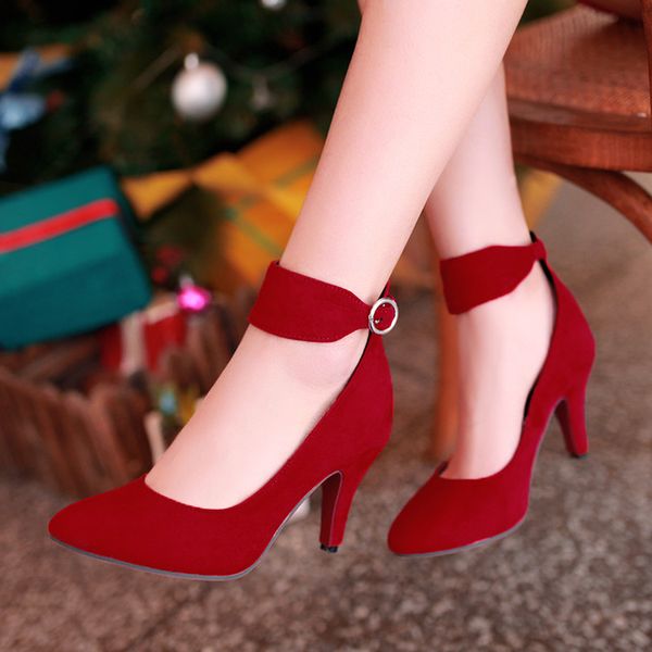 

new arrival women shoes fashion quality classic pointed toe high heels ankle wrap fashion pumps fall woman shoes, Black