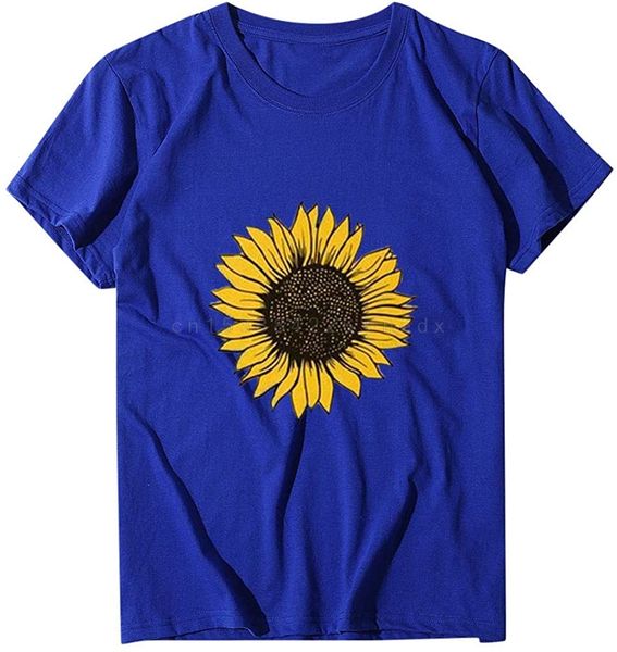 

women t-shirt sunflower printed round neck fashion leisure