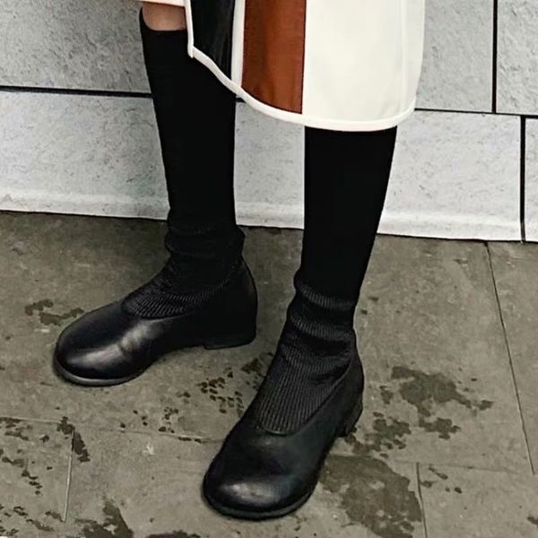 

new fashion women cow suede +stretch fabric high elastic slim autumn winter warm long boots thigh high platform shoes woman, Black
