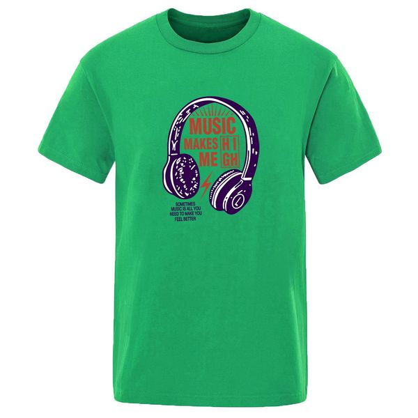 

2020 solid color music makes me high t shirt cool solid color crew neck mans fashion funny t-shirts hip hop summer harajuku