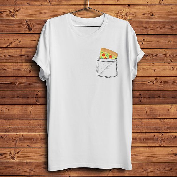 

cool pizza in pocket funny t-shirt homme summer new short sleeve t shirt men white casual tshirt streetwear