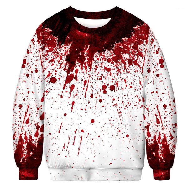 

mens fleece fashion loose o-neck pullover males clothing hallows day mens fashion sweatshirts 3d blood digital print, Black