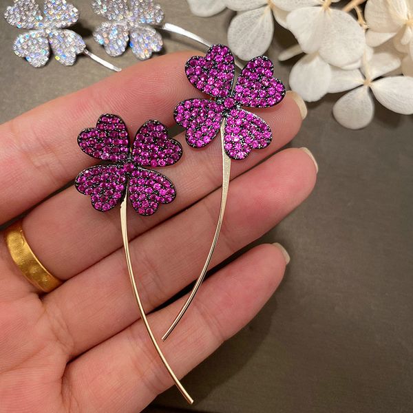 

моды cz зеленый клевер серьги для женщин, Silver