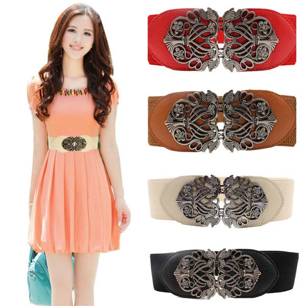 

2020 vintage female accessories alloy flower vintage leather belt straps wide waistband for women #l, Black;brown