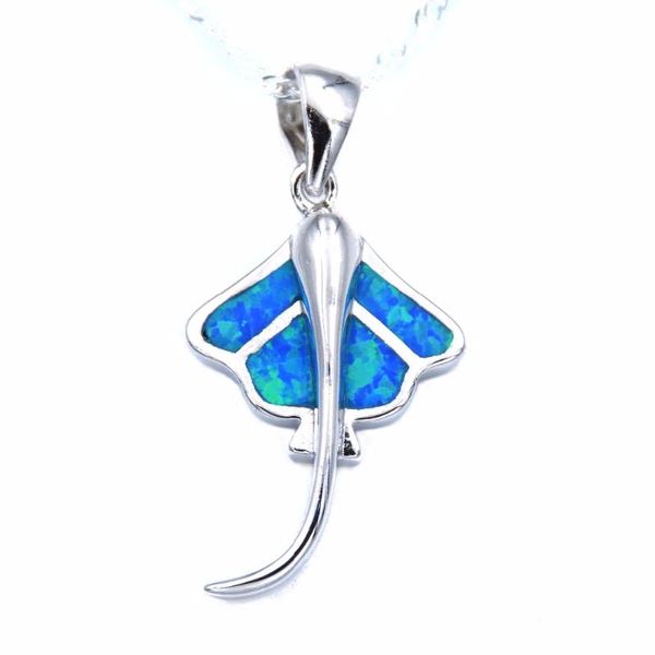 

chains ocean blue manta ray stingray fish opal pendant with created, Silver