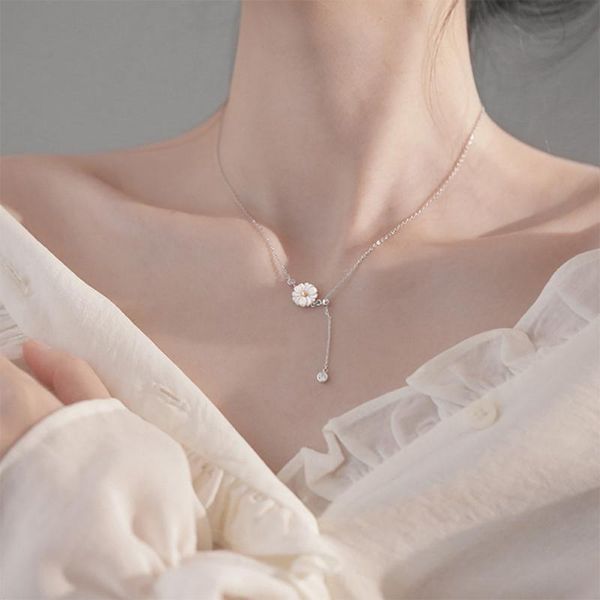 

shell small daisy long tassel necklace clavicle chain adjustable necklace bracelets anklet for women party jewelry gift, Silver