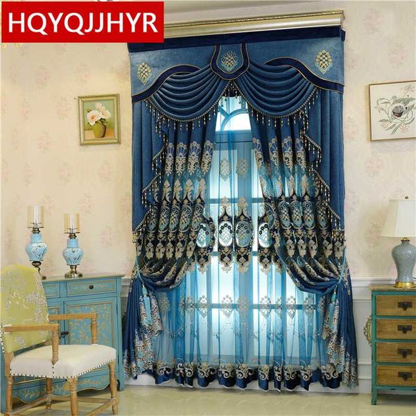 

european classic embroidered villa curtains for living room l windows blue curtains for bedroom l kitchen