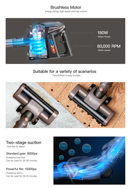 

proscenic p8 plus ultra quiet vacuum cleaner upright vertical/handheld vacuum cleaners aspirator 15000pa strong power