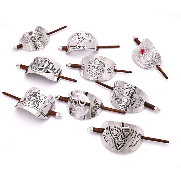 

1pcs viking hair sticks vintage hair pins knot slide with wood sticks jewelry for men women, Golden;silver