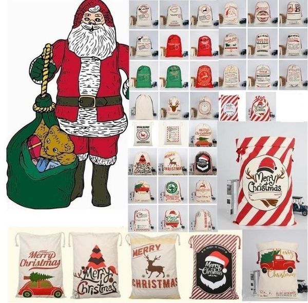 

New Christmas Gift Bag with Reindeer Santa Claus Sack Cotton Environmental Protection Bundle Mouth Canvas Bag moose Christmas bag FY4249