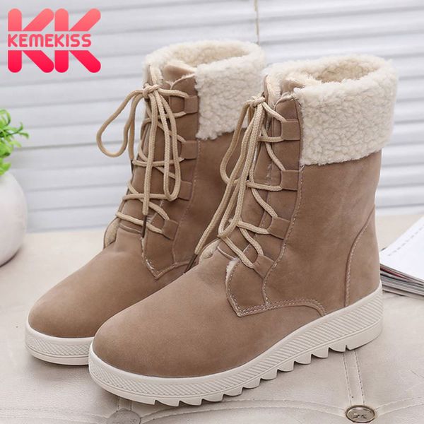 

kemekiss women snow ankle boots lace up plush fur shoes cross strap winter warm boots fashion women footwear size 35-40, Black