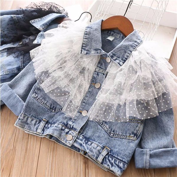 

jackets 2-8 yesr girls denim lace jacket autumn 2021 children outwear coat for baby kids fashion, Blue;gray