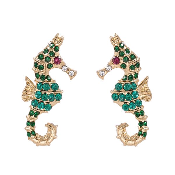 

stud gorgeous sea horses crystal earring personality statement earrings women fashion piercing jewelry brincos, Golden;silver