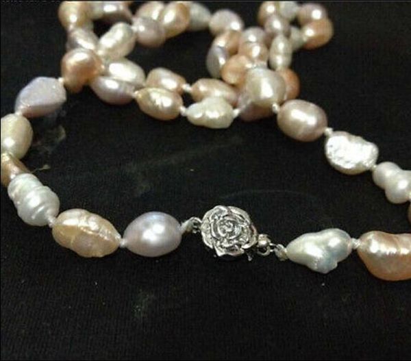 

new long 22 "7-8mm baroque white+pink+purple freshwater pearl necklace, Silver