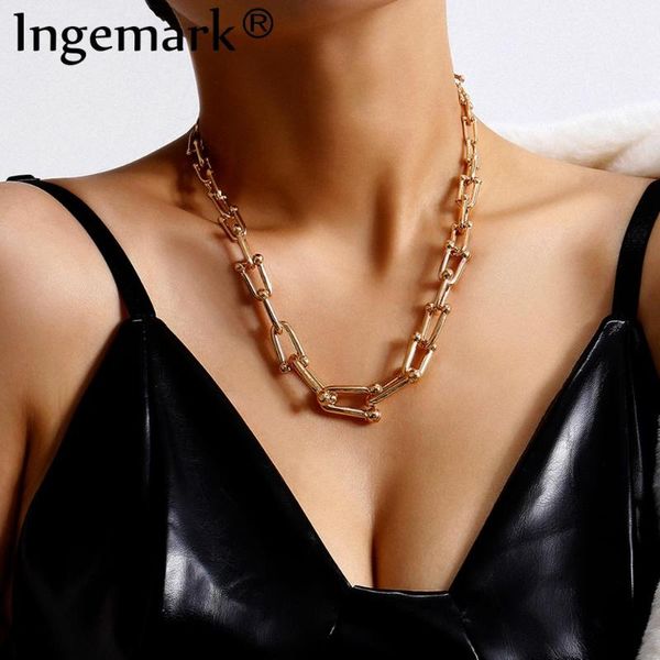 

hip hop rock cuban chunky lock chain necklace women collar statement punk boho heavy metal choker necklace steampunk men jewelry, Silver
