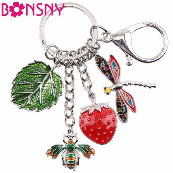 

keychains hawaii tropic summer collection alloy bee strawberry dragonfly leaf car key chains for women handbag purse charms keyring, Silver