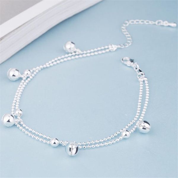 

kofsac new fashion 925 sterling silver beads chain anklets beach party cute boll ankle bracelets for women foot jewelry gifts, Red;blue
