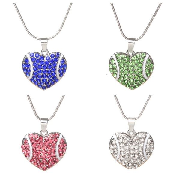 

fashion rhinestone softball pendants sports style baseball basketball necklaces party favor love heart jewelry accessories 4 2mq yy