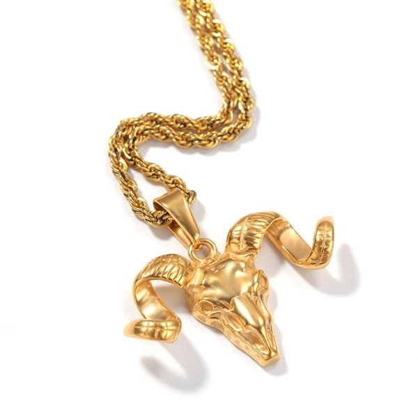 

hip hop gold titanium steel skull goat horn pendants necklaces for men rock jewerly drop shipping, Silver