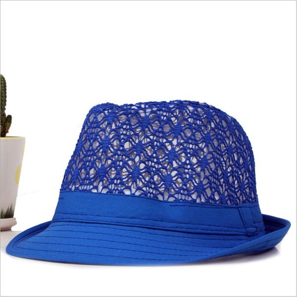 

stingy brim hats hollow out korean version fashion jazz cap casual breathable solid color hat summer, Blue;gray