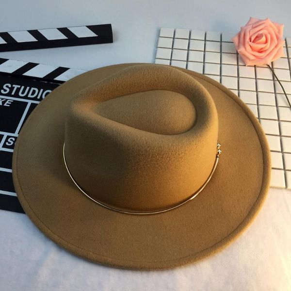 

autumn and winter new retro fashion hat female british big brim hat, Blue;gray