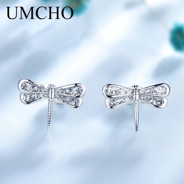 

umcho 925 sterling silver jewelry silver color glitter dragonfly stud earrings for women girls party gift fine earrings, Golden;silver