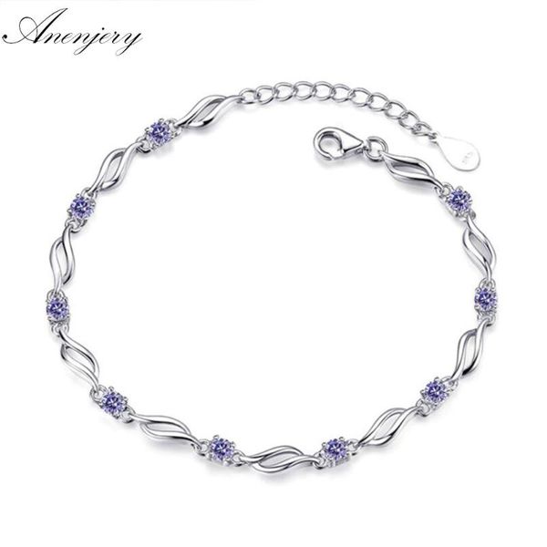 

anenjery 925 sterling silver charms bracelets for women crystal zircon bracelet pulseira feminina valentine's day present s-b101, Black