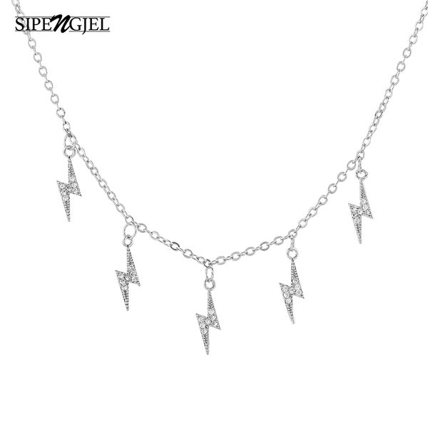 

chokers trendy cubic zirconia cz flash choker charm necklace 5 ligtning design pendant for women wedding gift jewelry 2021, Golden;silver