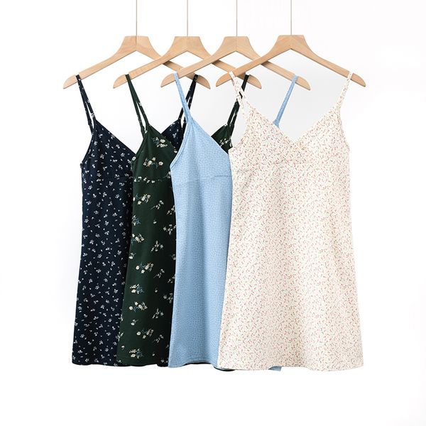 

casual dresses 2021 summer mini dress women sleeveless v neck spaghetti strap floral kawaii beach vestidos beige, Black;gray