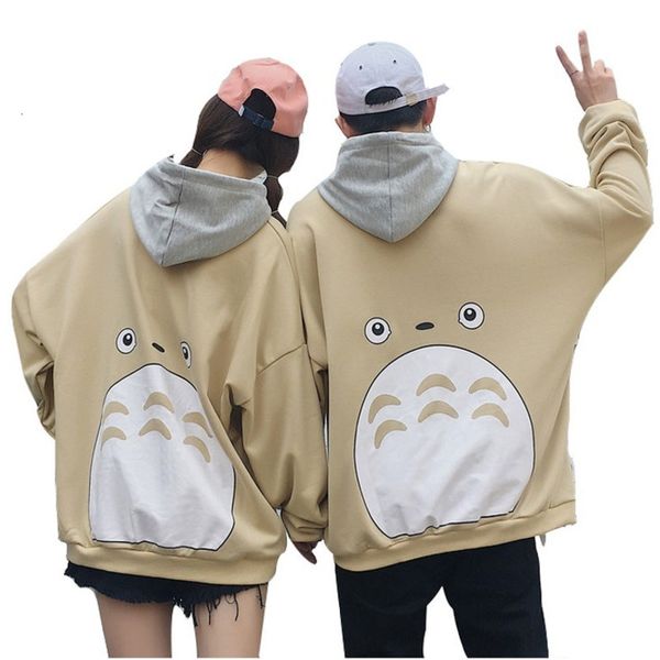 

autumn couple men women cartoon totoro printed hoodies japanese harajuku pullover sweatshirt young boys girls streetwear, Black
