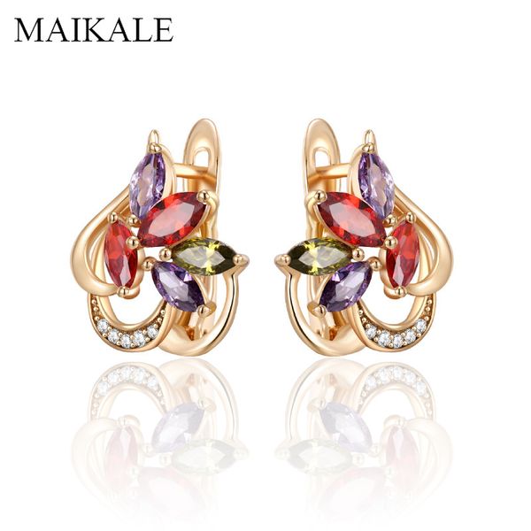 

stud maikale colorful zircon earrings for women flower shape cubic zirconia charm small korean fashion jewelry, Golden;silver