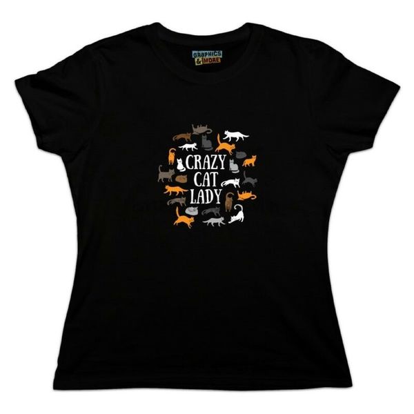

crazy cat lady teal orange black brown women's novelty t-shirt