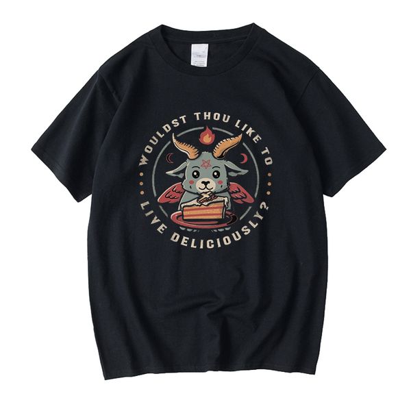 

vintage funny baphomet t shirt men short sleeve kawaii satan demon t-shirt occult goat skull lucifer tee cotton merchandise