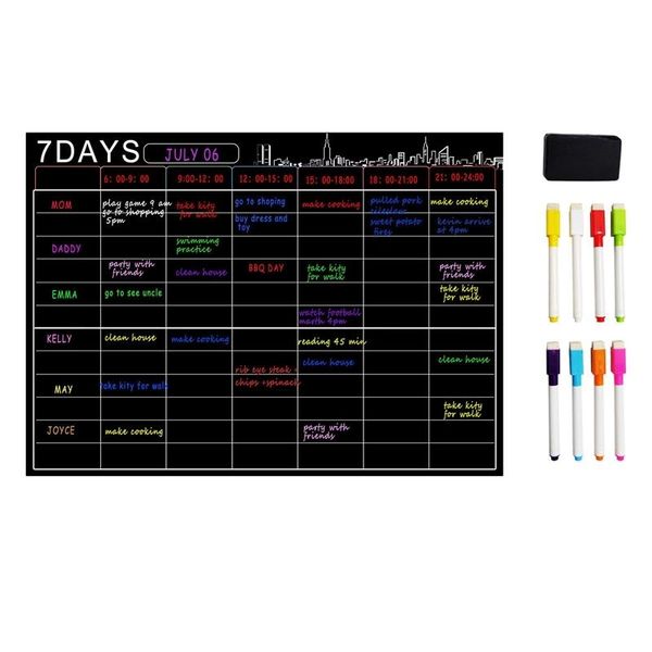 

17x12 inch netic dry erase calendar set for refrigerator, for notes weekly planning drawing message board - black