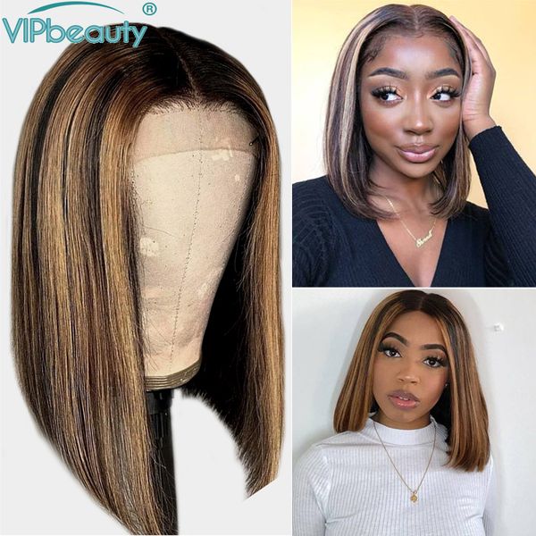 

short bob wig human hair straight ombre wig for women 13x4 lace front human hair wigs pre plucked 150% remy brazilian, Black;brown