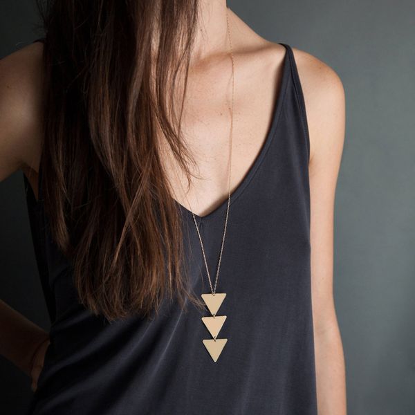 

europe and the united states long chain metal smooth triangle integrated pendant necklace wholesale, Silver
