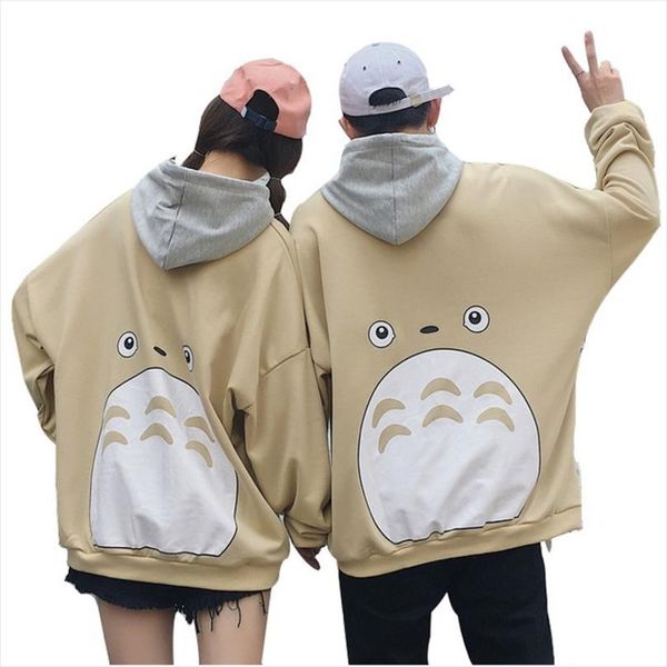 

autumn couple men women cartoon totoro printed hoodies japanese harajuku pullover sweatshirt young boys girls streetwear, Black