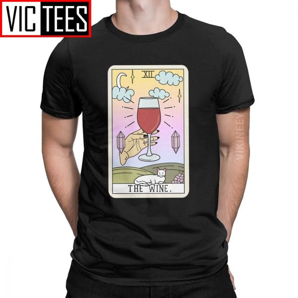 

casual wine reading t-shirt men 100 percent cotton tshirt tarot card future mystical cat crystal camisas hombre
