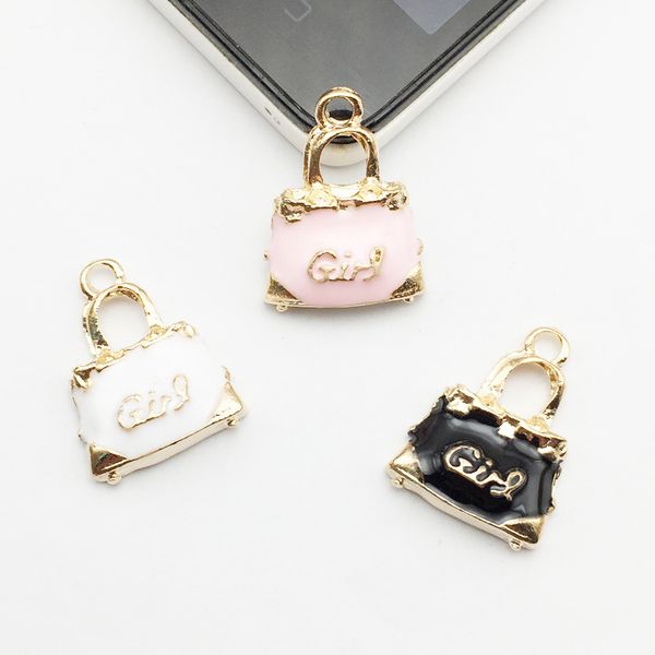 

mrhuang 10pcs/pack girl bag enamel charms diy earring bracelet necklace diy craft jewelry making charms 17*22mm, Bronze;silver