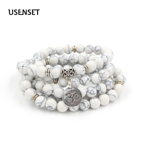 

usenset charm multi-layer bracelet necklace ornaments 108 natural white pine stone alloy yoga buddha head lotus 02z01, Black