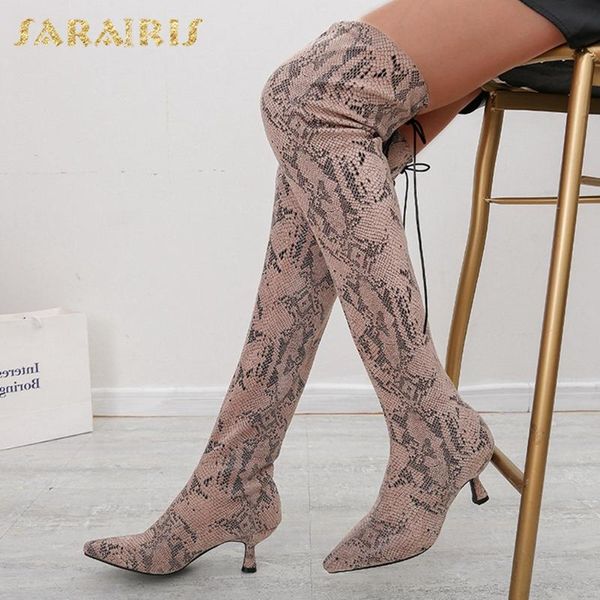 

sarairis 2020 новые поступления остроконечные toe над коленом boots женщины странный стиль блестящая весна осень партии обувь женские сапоги, Black